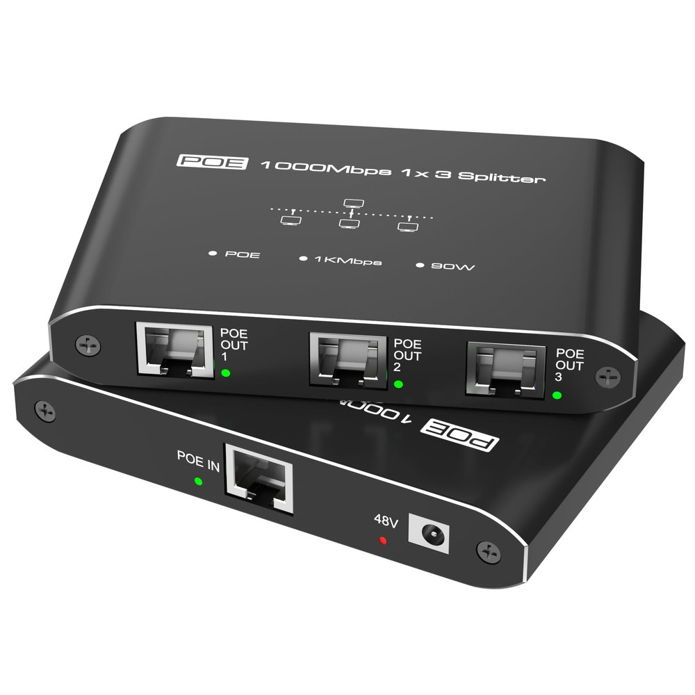 PoE Switch 1 in 3 Out, Gigabit 3 Port PoE Splitter, IEEE 802.3at/af Compliant, 30W per Port Power Over Ethernet Hub for IP Cameras/Access Points/VoIP Phones (328 Ft), Network Hub for Cat5e/6/7/8 Cable