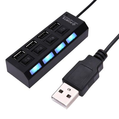 4/7 Ports USB 2.0 Hub Power Adapter Splitter Switch Docking Station LDE Light for PC Computer Laptop Notebook(4 Ports)