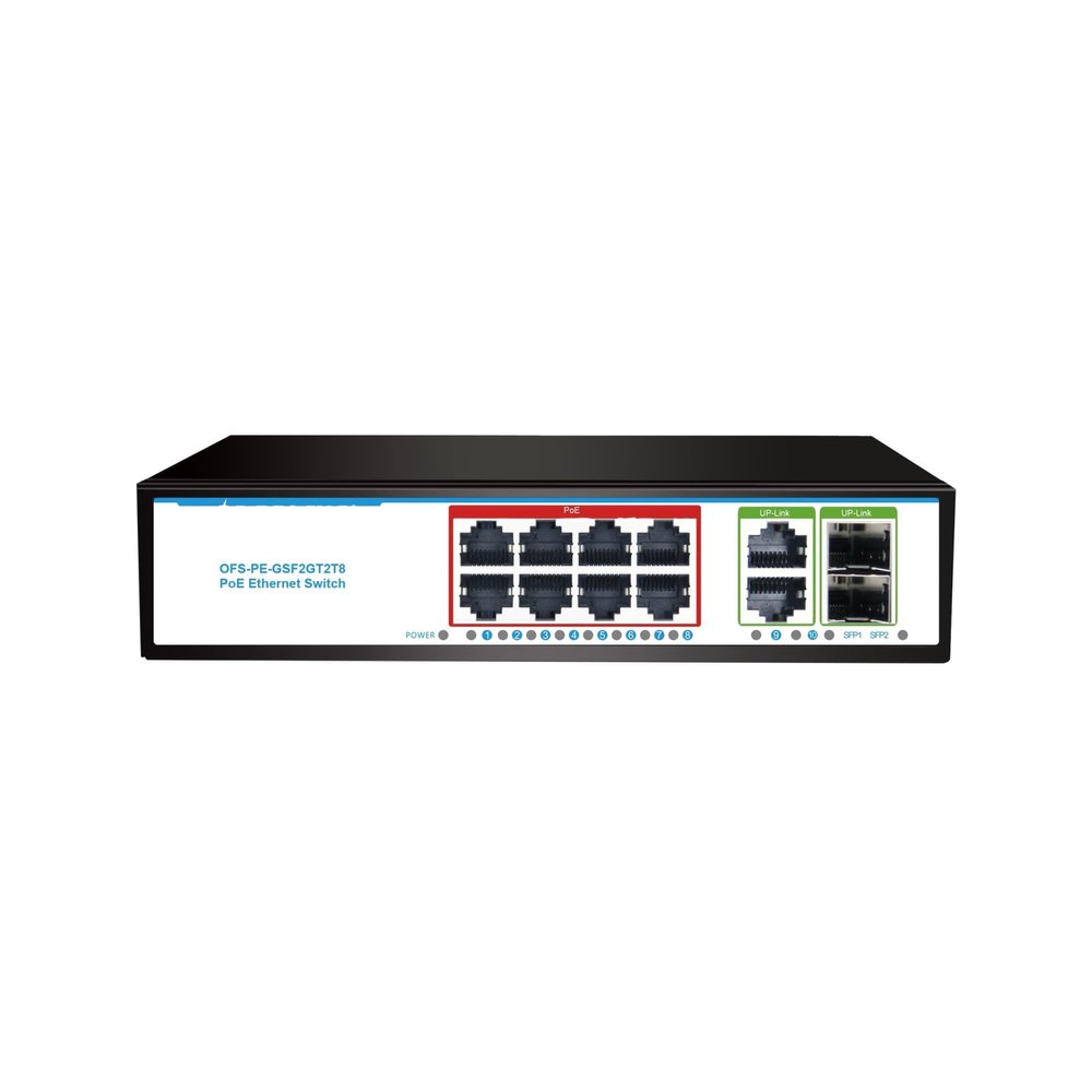 120W 8 Gigabit POE+2 RJ45+2 SFP Gigabit Fiber Durable PoE+ SFP Fibra 8 Poe 48v Gigabit Switch(10RJ45 2SFP EU Plug)