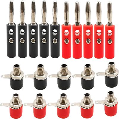10Pair Silver 4mm Banana Plug Male and Female 4mm Banana Plug Panel Mount Banana Plug Clamp Plug Adapter Red Black