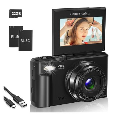 YPMart() 4K Compact Digital Photography Camera, 18x Zoom, Vintage vlog Video Recorder, 180 flip Screen, WiFi Webcam