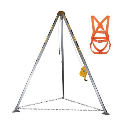 Aluminum Alloy Telescopic Rescue Tripod with Pulley & Carabiner, Fall Protection Safety Belt, Ideal for Confined Spaces & Sewage Tunnels (1800LBS Capacity)