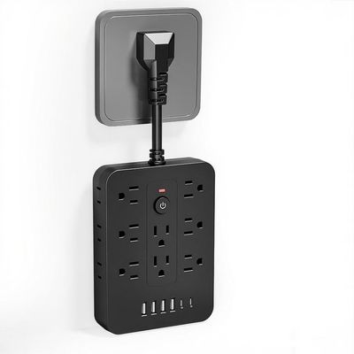 20-in-1 Power Strip with Overload Protection, Short Cord,5FT and 10FT, Black/White Color Options, 14 Standard US Sockets, 4 USB Ports, 2 Type-C Ports (Black, Short Cable)