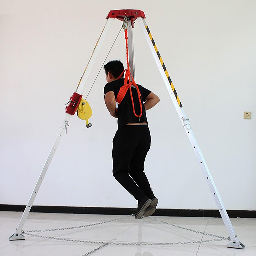 Heavy-Duty Confined Space Tripod with 2600LBS Rescue Winch & Fall Protection, Ideal for Firefighting, Medical Rescue, Construction, Commercial Lifting, Safe Shelving System