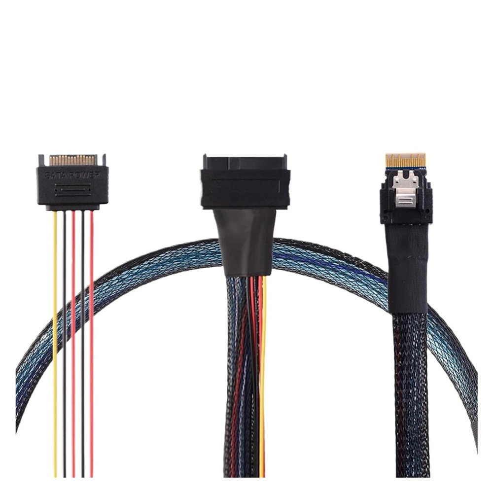 0.5M PCIE Slimline S*A*S 4.0 38pin SFF-8654 4i 38pin Host to 4X SFF-8639 with 15P SATA Power Cable
