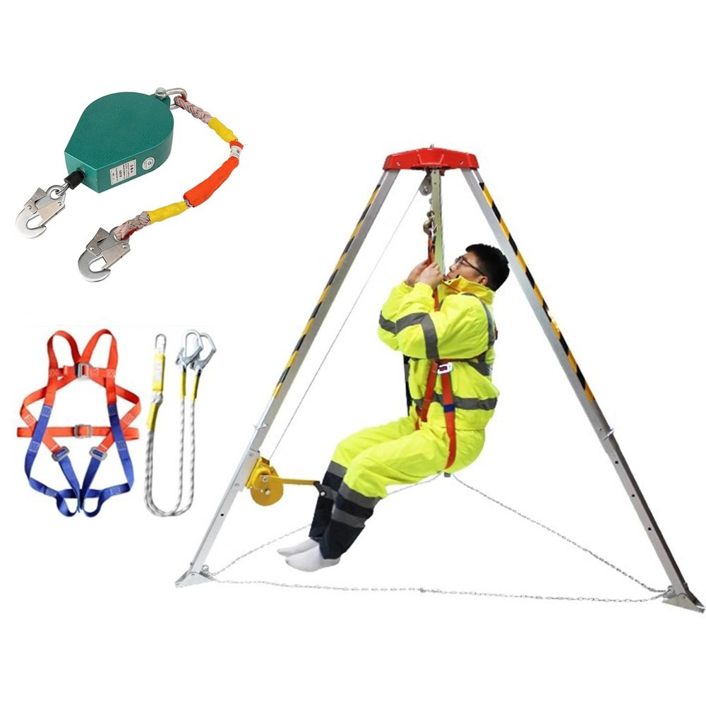 Heavy Duty Confined Space Tripod Kit, Manhole Rescue Tripod with 1200/1800/2600 LBS Winch & 10m Fall Protection, Aluminum Lifting Equipment for Safe Rescue Operations