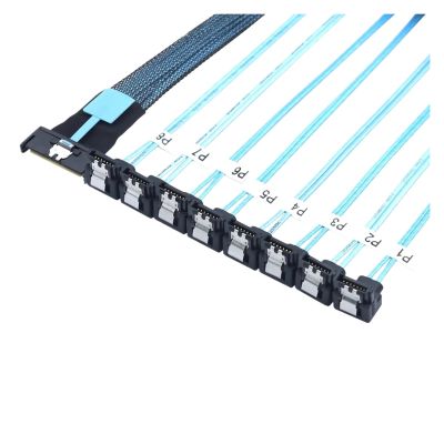 0.5M MCIO 74P 8X 8I S*A*S SFF-8654 8i PCI-E Ultraport Slimline 5.0 to 8X SATA 7P 90 Degree Female Cable