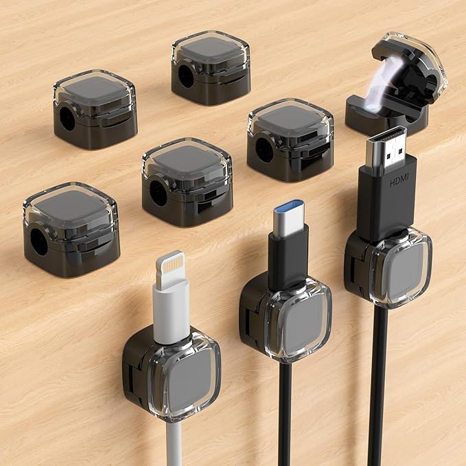 Cord Organizer Holder, 16 Pack Magnetic Desk Cable Clips Management, Hide Phone Charging Cable Keeper, Strong Adhesive Wire Charger Holder for Nightstand, Kitchen Appliances, Office Supplies (black A)