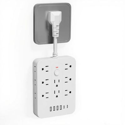 20-in-1 Power Strip with Overload Protection, Short Cord,5FT and 10FT, Black/White Color Options, 14 Standard US Sockets, 4 USB Ports, 2 Type-C Ports (White, Short Cable)