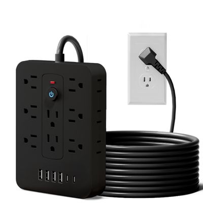20-in-1 Power Strip with Overload Protection, Short Cord,5FT and 10FT, Black/White Color Options, 14 Standard US Sockets, 4 USB Ports, 2 Type-C Ports (Black, 5FT)