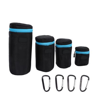 Aurovibe 4Pcs DSLR Camera Lens Pouch Set, Neoprene Material with Padding and Fabric Lining, Mesh, Foldable Design, Durable Metal Buckle for Easy Carrying