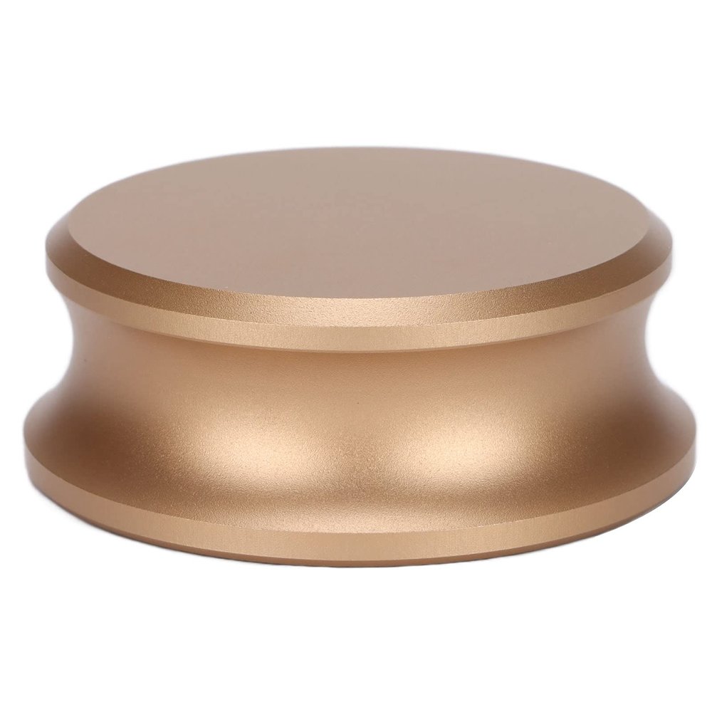 Aluminum Record Turntable Weight Stabilizer with Black Clamp, Reduces Vibration and Noise, Improves Sound Quality, Durable and Stylish Accessory for Record Players (Gold)