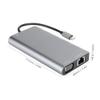 8 in 1 Type C Docking Station, Gray Aluminum Alloy Hub with 4K, VGA, Audio, USB3.0 Ports, Gigabit Ethernet for Notebook Expansion view 2