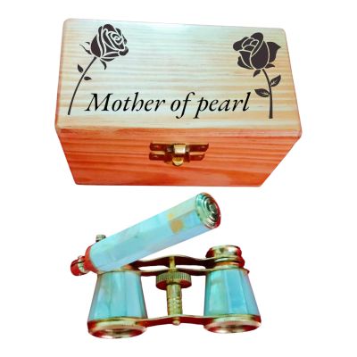 Mother of Pearl Opera Glasses with Decorative Wooden Box, Vintage Style Binoculars,