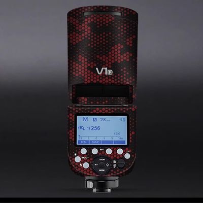 Anti-Scratch Camera Flash Sticker for Godox V1 Flash Coat Wrap Protective Film Body Protector Coat Skin Cover V1(Mamba Red)