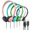 100 Pack Bulk Wired Headphones, Leather, USB-C, On-Ear, Volume Control, Compatible with Phone, Tablet, Laptop, PC for School, Class, Meeting, Conference, Test, Mix view 1