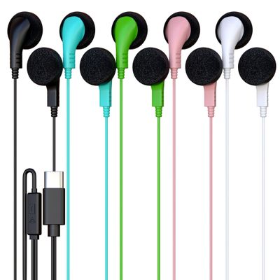 100 Pack Bulk Wired Earphones, USB-C, in-Ear, Mic, Compatible with Phone, Tablet, Laptop, PC for School, Online Class, Meeting, Web Conference, Test, Mix