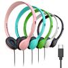 5 Pack Bulk Wired Headphones, Leather, USB-C, On-Ear, Compatible with Phone, Tablet, Laptop, PC for School, Online Class, Meeting, Web Conference, Practice, Test, Mix view 1