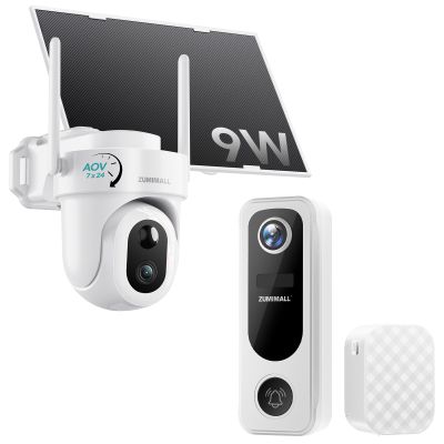 ZUMIMALL 9W Solar Security Cameras Wireless Outdoor, AOV 24/7 Recording Cameras for Home Security, 360 View, 2K Color Night Vision, 2-Way Talk, 2.4GHz WiFi, Auto Tracking, SD/Cloud/Alexa/AI