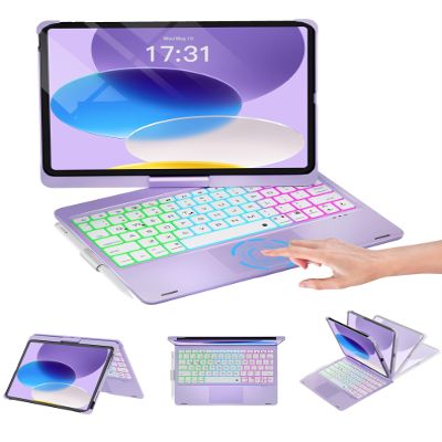Baisla iPad 10th Generation Case with Keyboard 10.9"& iPad 11th(A16) & iPad Air 11 (M4/M3/M2), Multi Trackpad, 360 Swivel &Rainbow Backlit for iPad Air 5th/4th,iPad Pro 11 4th/3rd/2nd/1st-Light Purple