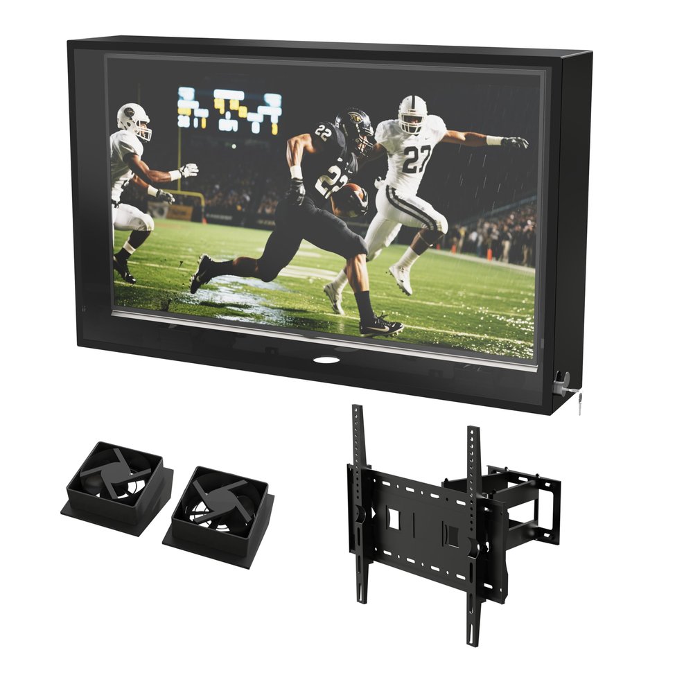 50-55 inch Outdoor TV Hard Cover with Lock, Weatherproof Protection for Television, Clear Outdoor TV Enclosure - Mounts Right on The Wall, Adjustable TV Wall Mount Bracket Included50-55 inch), Black
