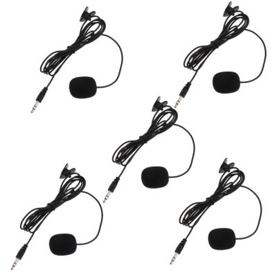 LRXIYODE Professional Clip-on Microphone 5-Pack Black Lavalier Mics for Teaching Presentations Tours and Interviews Multi-Functional Phone Accessory Sound