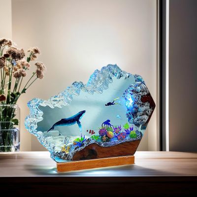 Handmade 3D Resin lamp - Ocean Resin Night lamp, Ocean-Themed Perspective Painting, Adjustable lamp, Men's Office Decoration, Bedroom Decoration (Model B, 9 * 6in)