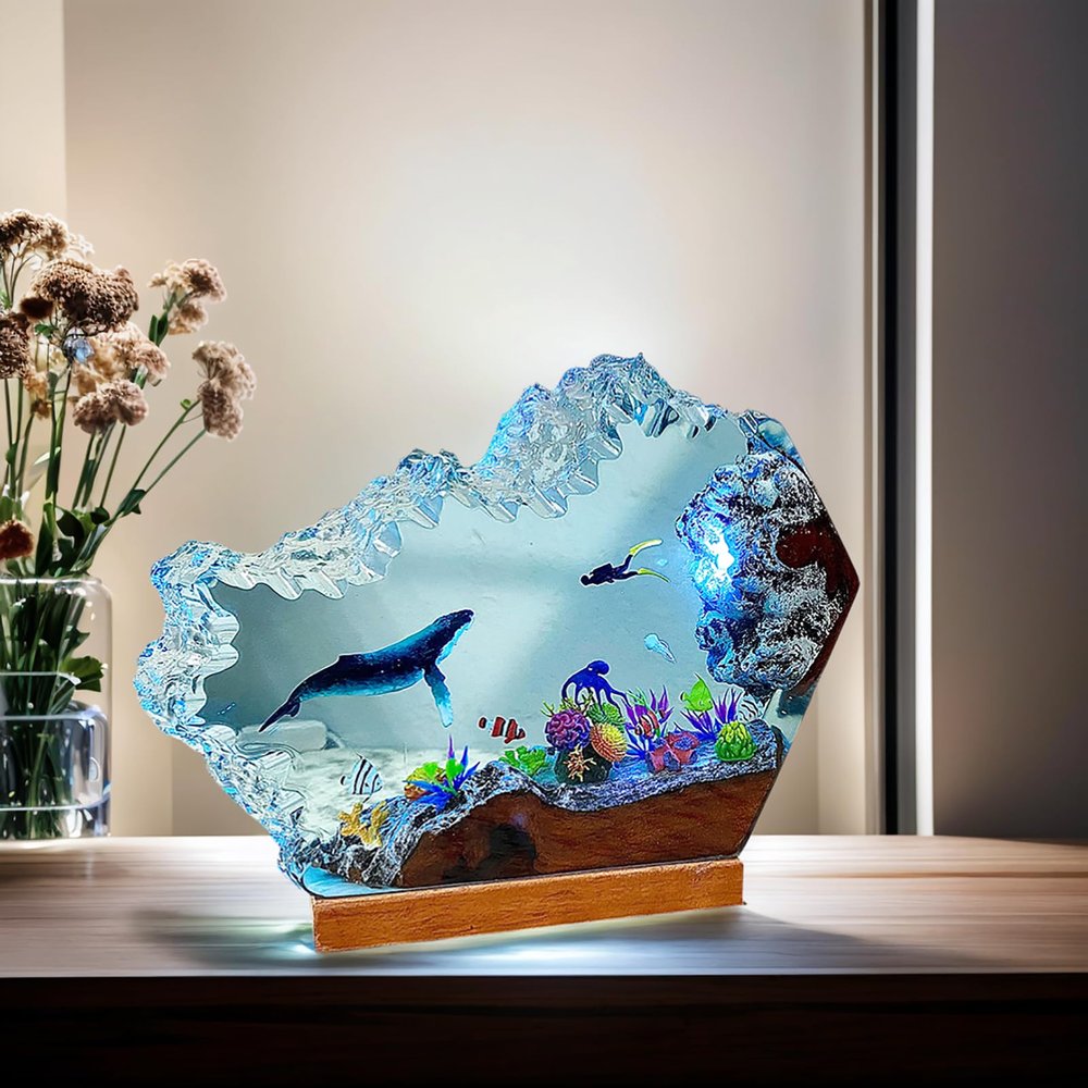 Handmade 3D Resin lamp - Ocean Resin Night lamp, Ocean-Themed Perspective Painting, Adjustable lamp, Men's Office Decoration, Bedroom Decoration (Model B, 9 * 6in)