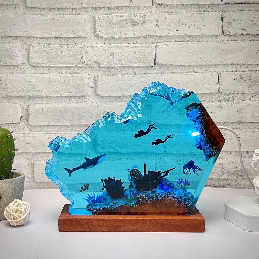 Handmade 3D Resin lamp - Ocean Resin Night lamp, Ocean-Themed Perspective Painting, Adjustable lamp, Men's Office Decoration, Bedroom Decoration (Model C, 6 * 4in)