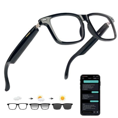 Ai Translation Smart Glasses with Chat GPT, Bluetooth 5.3 for Men Women with 150 Language & Accents, IP67, Color-Change Lens Clear Headphone with Speaker Sunglasses for Travel Meeting Trade Business