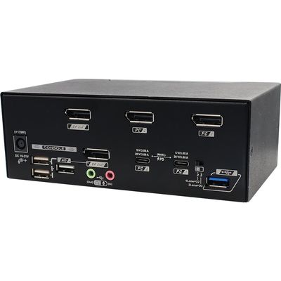 Rextron Hybrid KVM Switch for 2 Computers 2 Monitors with Displayport 1.2 & USB-C, Up to 8K@60Hz Resolution, USB 3.2 Gen, Auto EDID, Support HDCP 2.2/1.4, 20V PD Charging, CAHBP-P3122-13