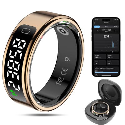 MagLoop Smart Ring Health Tracker for Men/Women,Fitness Ring Sleep Tracker with LED Display Sreeen,Fast Charging,Health and Sleep Monitoring,Motion Tracking,Female Cycle,Waterproof(Gold,11)