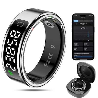MagLoop Smart Ring Health Tracker for Men/Women,Fitness Ring Sleep Tracker with LED Display Sreeen,Fast Charging,Health and Sleep Monitoring,Motion Tracking,Female Cycle,Waterproof(Silver,9)
