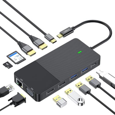 12-in-1 USB C Docking Station with Dual 4K HDMI, VGA, Gigabit Ethernet, 100W PD Charging, 4 USB Ports, SD/TF Card Reader for MacBook/Windows/Laptop