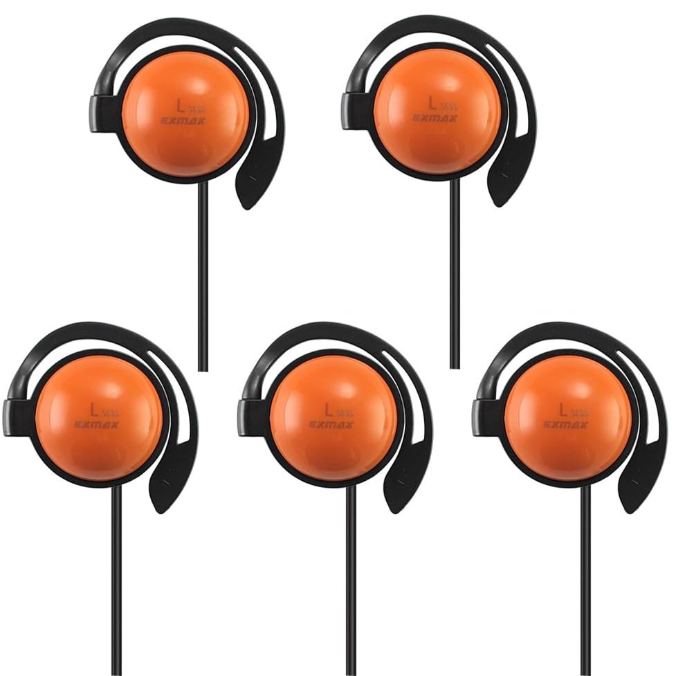 EXMAX SE-55 Foamless Wired Single Headphone 3.5mm Ear-Hook Headphone Big Large Speaker Style for EXD-101 EX-200N ELGT-470 Wireless Tour Guide Receiver Podcast Laptop (Left-Side Earphone, 5 Pack)