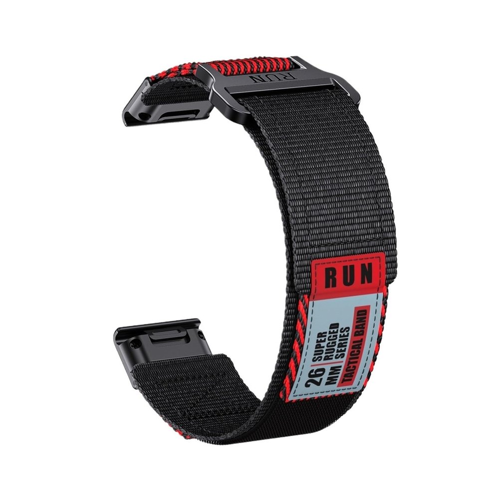 22/26mm QuickFi Nylon Woven Strap For Garmin Fenix 8 7 7X 6 6X Pro 5 5X Plus MARQ Series Replace Bracelet Band Correa Accessories(Black Red,22mm)