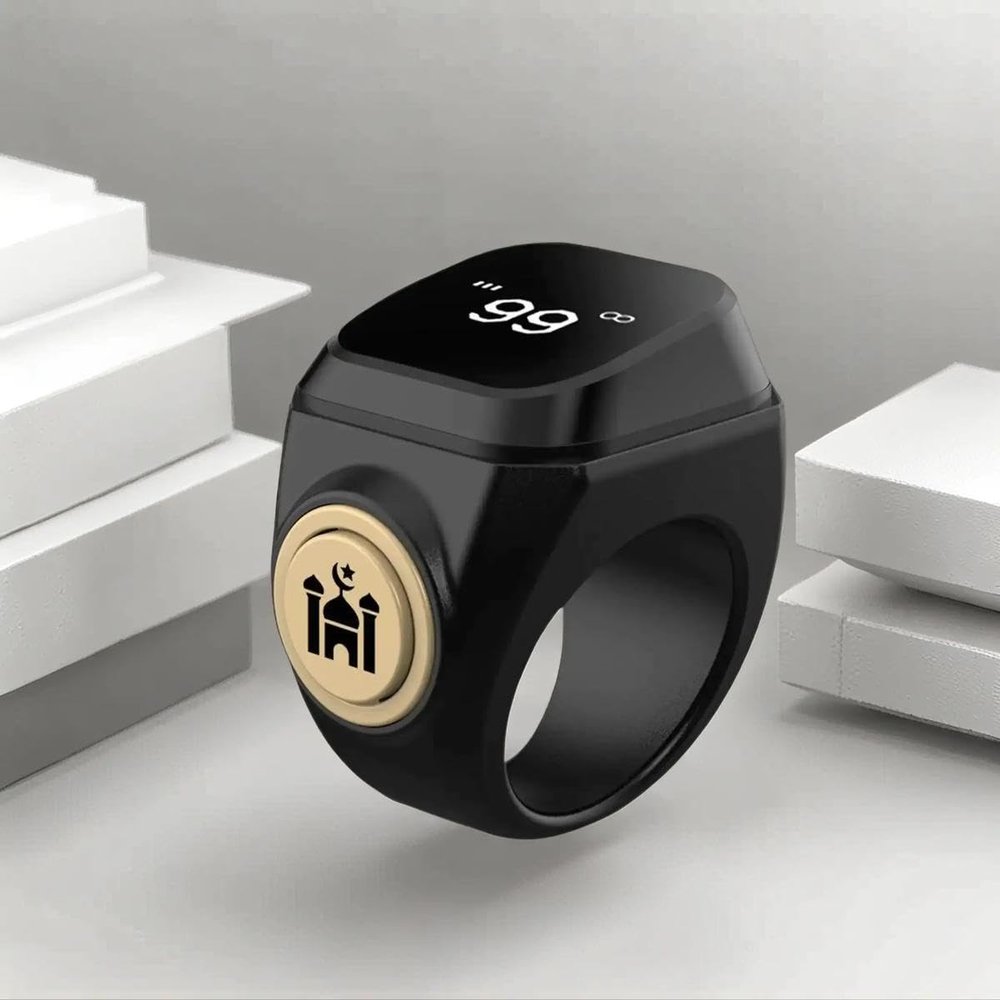 HSTNBVEO Smart Tasbih Zikr Ring,20mm (10) Muslim Digital Azan Alarm Clock,APP Support Digital Counter Prayer Reminder Rings, Waterproof 4 Digit Finger Counter zikr Ring for Muslims