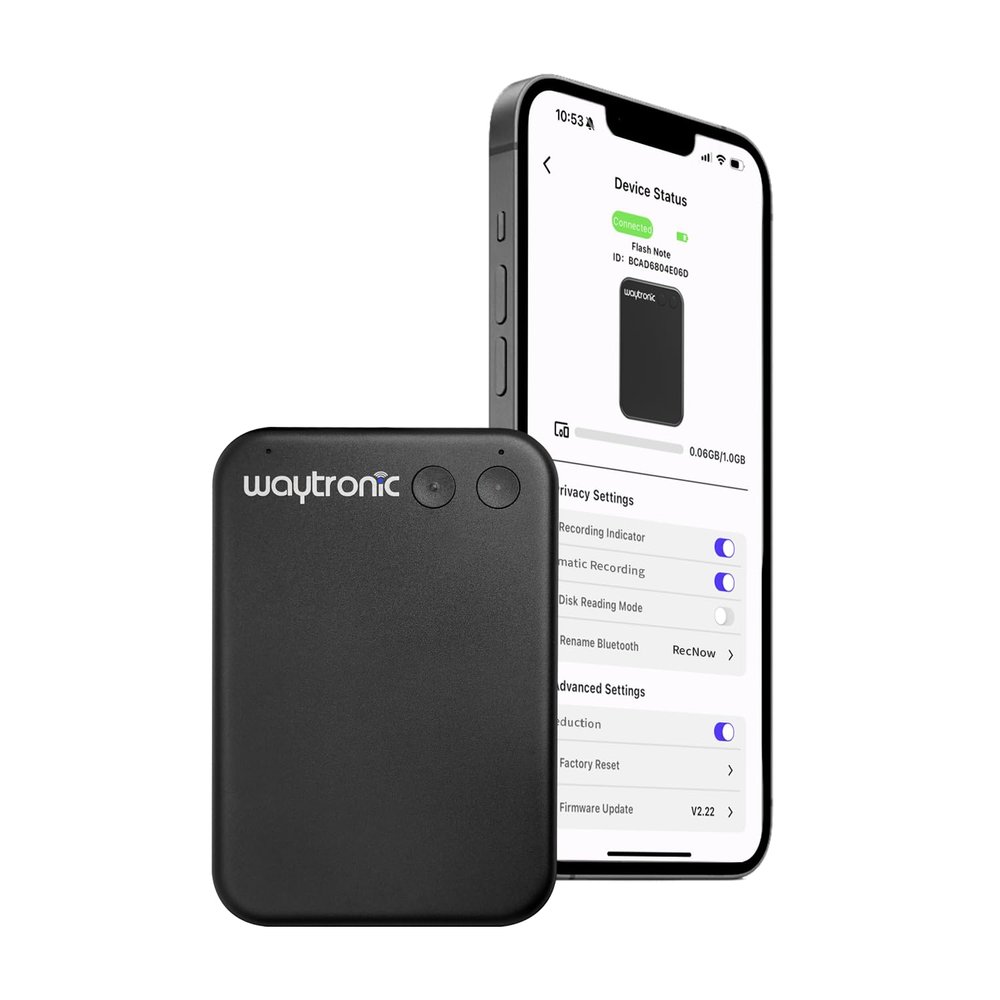 Waytronic AI Voice Recorder, APP Control, Transcribe&Summarize&Translate with AI, Support 108 Languages, Pocket AI Note Taker for Lectures, Meetings, Calls, Only Work with iPhone