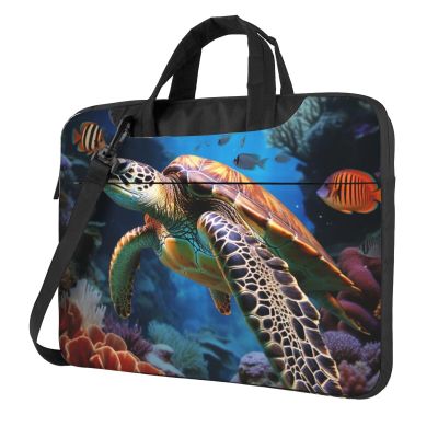 14 Inch Laptop Shoulder Bag For Men Women,Waterproof Briefcase Messenger Bag Ocean Animal Turtle Laptop Sleeve Bag W/Strap Handle