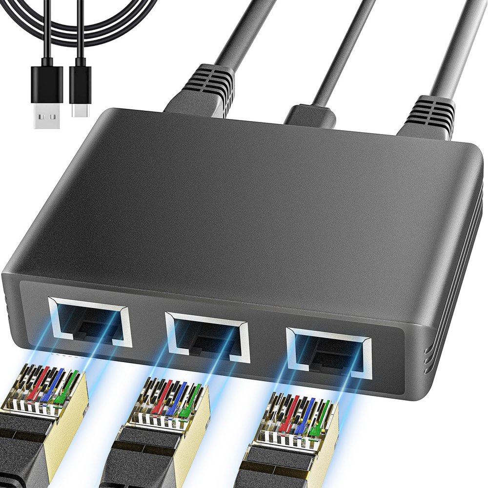BLIYEE Gigabit Ethernet Splitter 1 to 4 1000Mbps Internet Cable Splitter, High Speed Either Network Splitter, Dual LAN RJ45 Port Router Switch Work with Cat5/5e/6/7/8 Cable