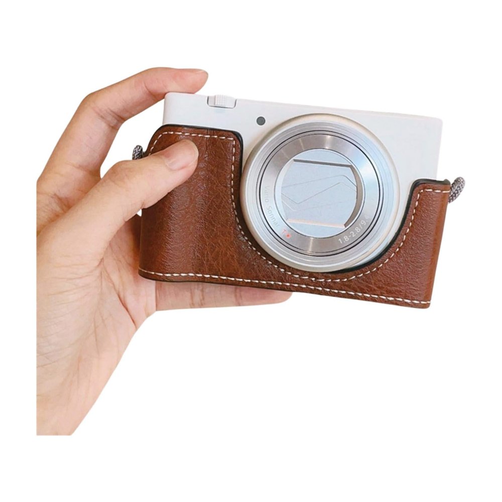 PU Leather Half Case for ZV1 Camera Offering Securedly Fit and Easy Tripod Attachment