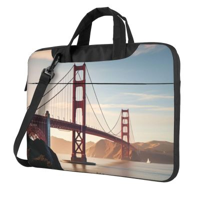 15.6 Inch Laptop Shoulder Bag For Men Women,Waterproof Briefcase Messenger Bag Golden Gate Bridge Laptop Sleeve Bag W/Strap Handle