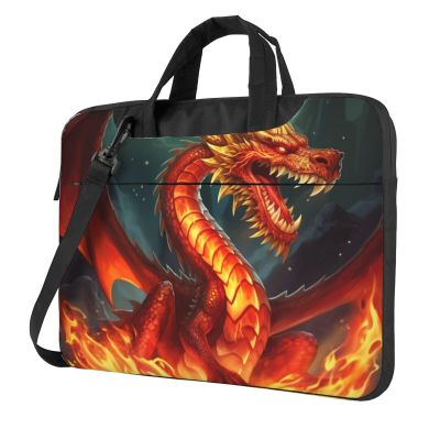 15.6 Inch Laptop Shoulder Bag For Men Women,Waterproof Briefcase Messenger Bag Dragon King In Fire Laptop Sleeve Bag W/Strap Handle