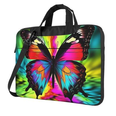 14 Inch Laptop Shoulder Bag For Men Women,Waterproof Briefcase Messenger Bag Colorful Butterfly Laptop Sleeve Bag W/Strap Handle