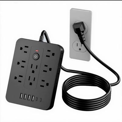 20-in-1 Surge Protector Power Strip with 14 AC Outlets, 4 USB & 2 Type-C Ports | Compact Flat Plug Design, Overload Protection, Space-Saving Extension Cord for Home, Office, Kitchen (Black, 5FT)