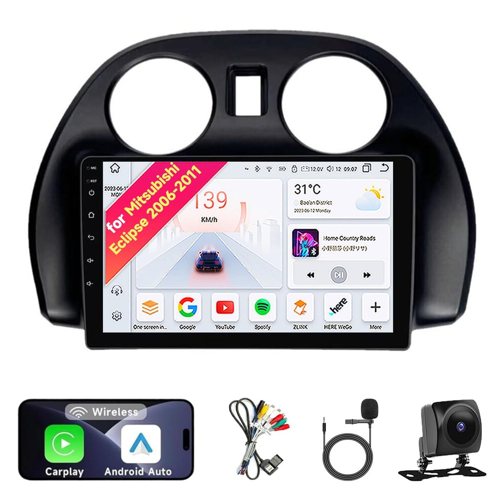 13 Car Radio Stereo for Mitsubishi Eclipse 2006-2011 - 9" IPS Touch Screen, Upgrade Dash Kit with CarPlay & Android Auto, GPS Navigation, Bluetooth 5.0, WiFi, SWC, 5G, DSP
