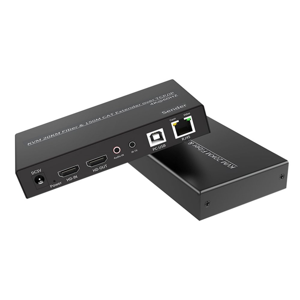 20KM Fiber Extender Over TCP/IP 4K 60Hz HDMI-Compatible RJ45 Interface to 150M USB KVM Fiber Transceiver Support Mouse Keyboard