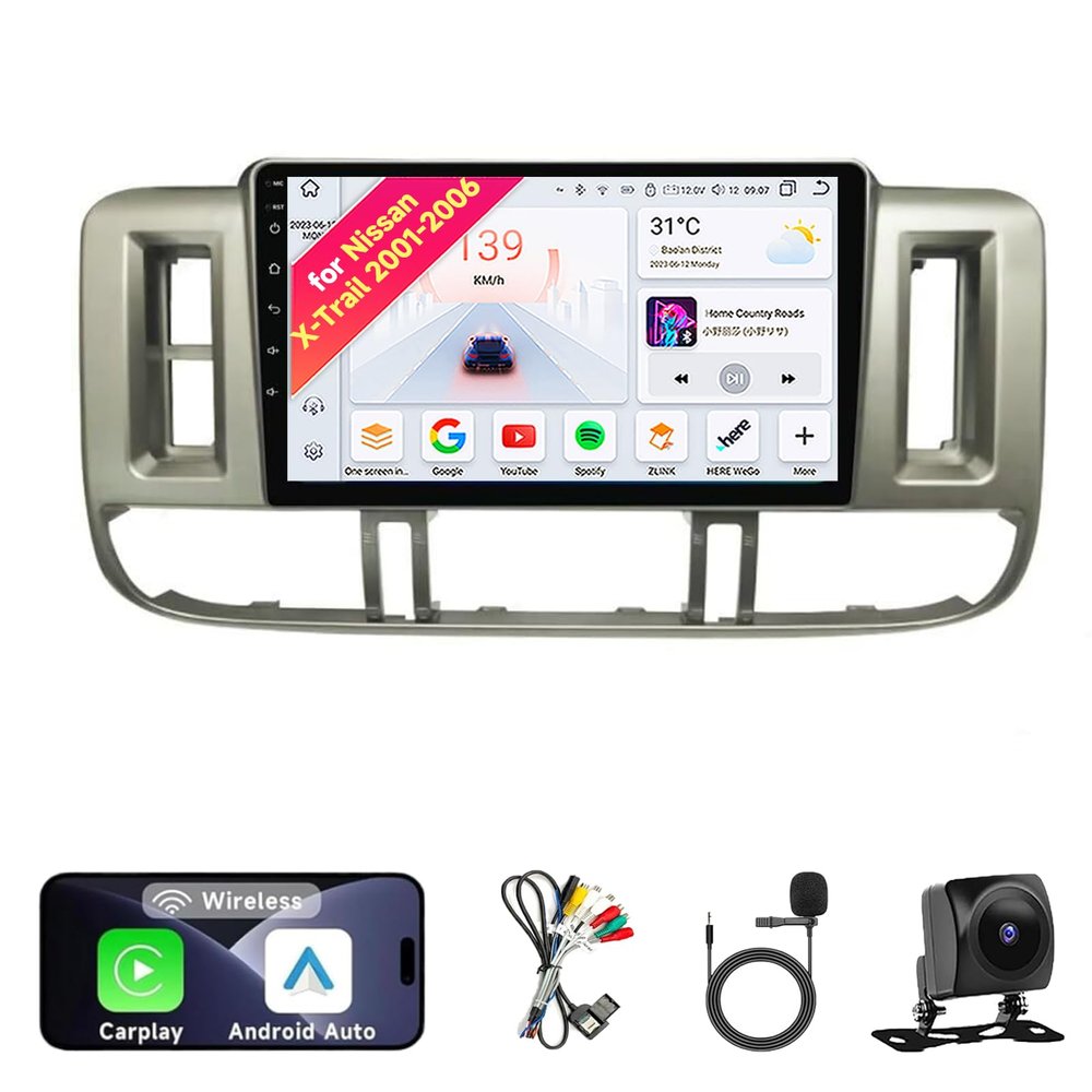 8CORE 8+128GB 13 Car Radio Stereo for Nissan X-Trail Xtrail 2001-2006 - 9" IPS Touch Screen, Upgrade Dash Kit with CarPlay & Android Auto, GPS Navigation, Bluetooth 5.0, WiFi, SWC, 5G, DSP