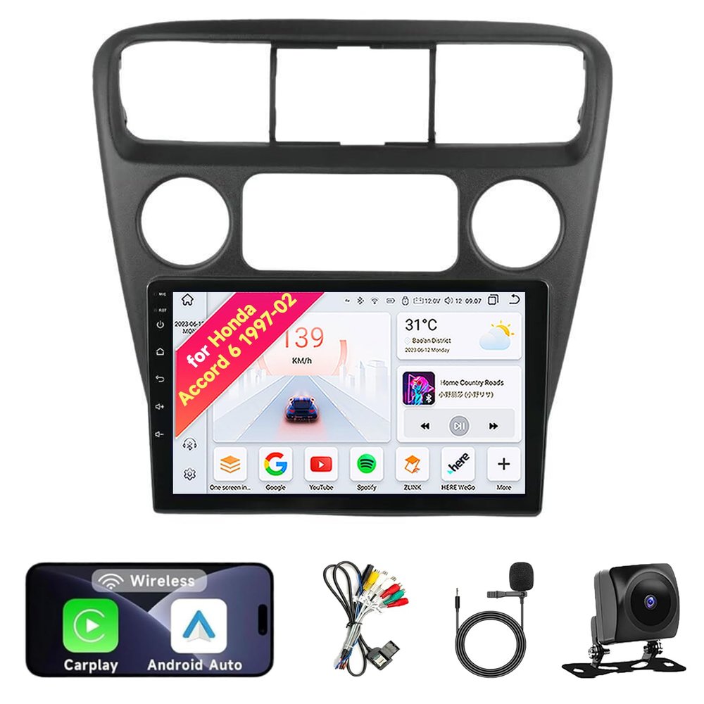8CORE 4+64GB 13 Car Radio Stereo for Honda Accord 6 1997-2001 - 9" IPS Touch Screen, Upgrade Dash Kit with CarPlay & Android Auto, GPS Navigation, Bluetooth 5.0, WiFi, SWC, 5G, DSP