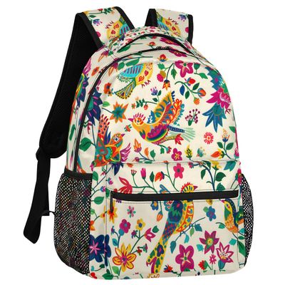 Adornori Colorful Mexican Floral And Bird Backpack for Women Men Shoulder Computer Laptop Adults Backpack Sports Hiking Gym Workout Travel Casual Daypack